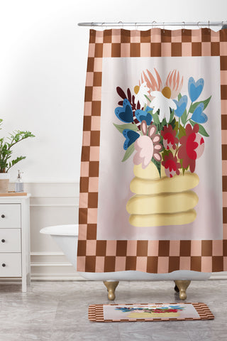 Laura Fedorowicz Bees Knees Peach and Rust Shower Curtain And Mat