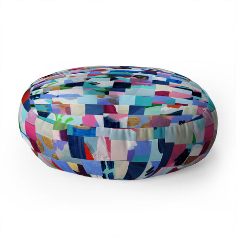 Laura Fedorowicz Fabulous Collage Blue Floor Pillow Round