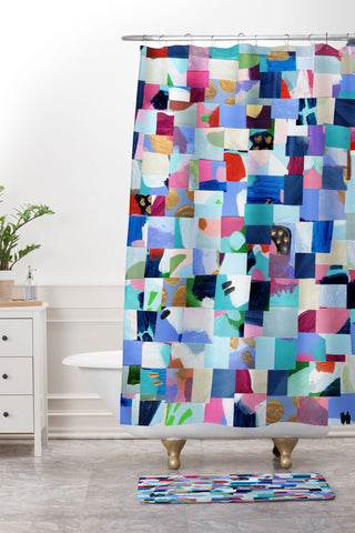 Laura Fedorowicz Fabulous Collage Blue Shower Curtain And Mat