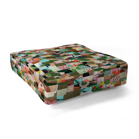 Laura Fedorowicz Fabulous Collage Green Floor Pillow Square
