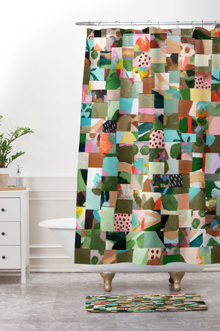Laura Fedorowicz Fabulous Collage Green Shower Curtain And Mat
