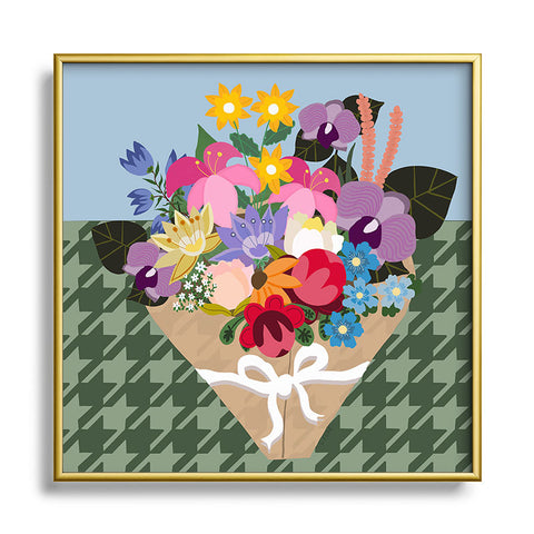 Laura Fedorowicz Houndstooth Bouquet Square Metal Framed Art Print