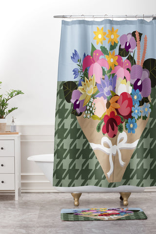 Laura Fedorowicz Houndstooth Bouquet Shower Curtain And Mat