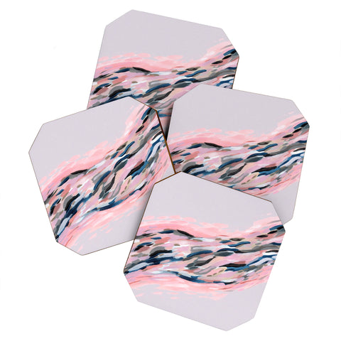 Laura Fedorowicz Pink Flutter on Grey Coaster Set
