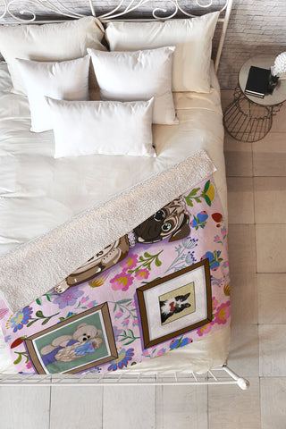 Laura Fedorowicz Pug Clock Fleece Throw Blanket