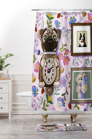 Laura Fedorowicz Pug Clock Shower Curtain And Mat