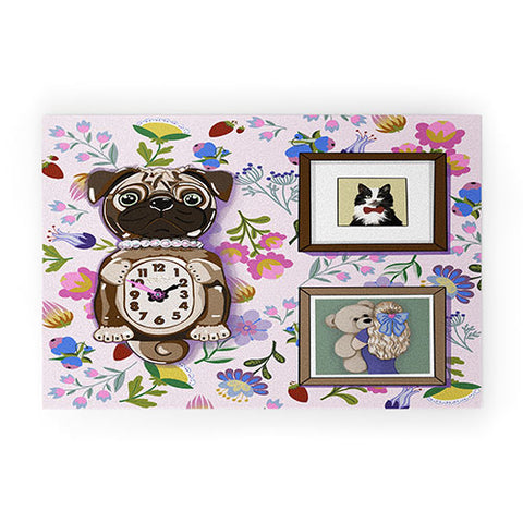 Laura Fedorowicz Pug Clock Welcome Mat