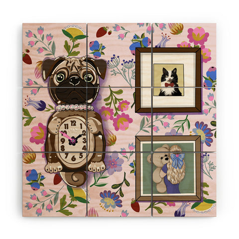 Laura Fedorowicz Pug Clock Wood Wall Mural