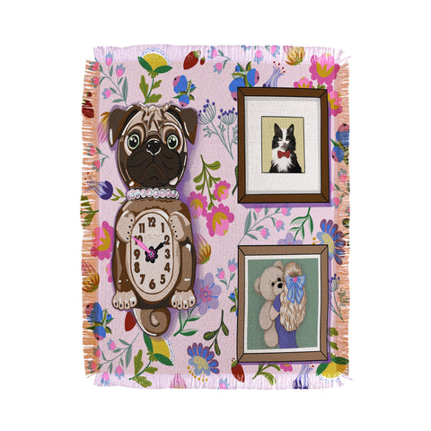 Laura Fedorowicz Pug Clock Throw Blanket