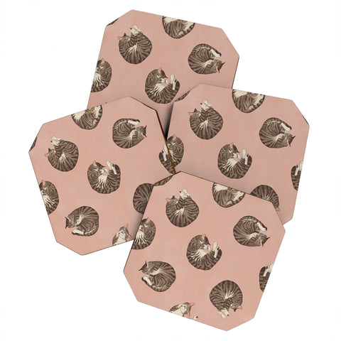 Laura Graves polka dot cats Coaster Set