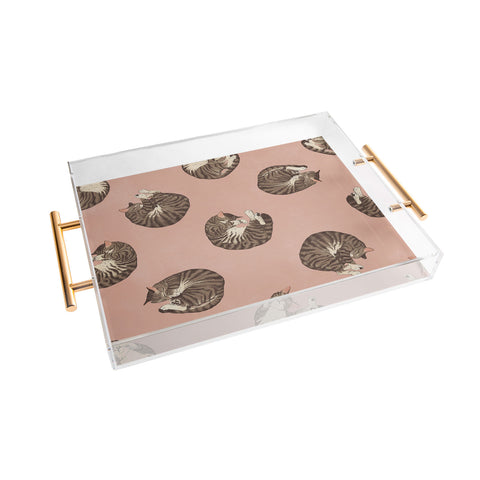 Laura Graves polka dot cats Acrylic Tray