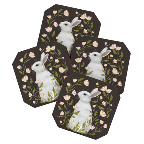 Laura Graves White Rabbit Floral Coaster Set