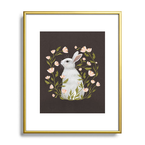 Laura Graves White Rabbit Floral Metal Framed Art Print