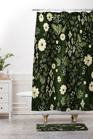Laura Graves Woodland Nouveau Pattern Forest Shower Curtain And Mat