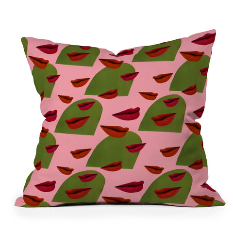 Laura Redburn retro lips Outdoor Throw Pillow
