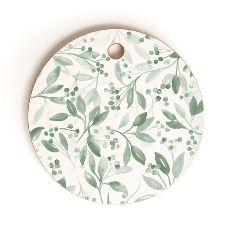 Laura Trevey Berries and Leaves Mint Cutting Board Round