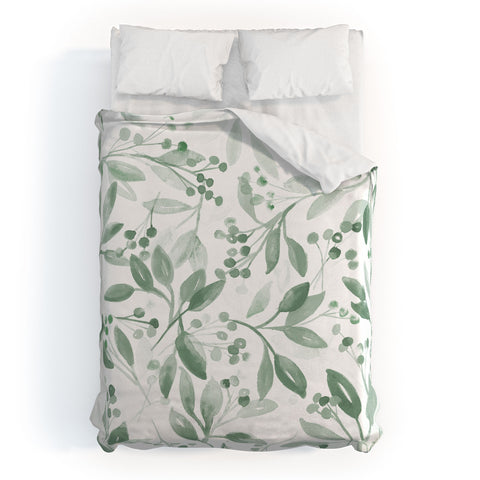 Laura Trevey Berries and Leaves Mint Duvet Cover