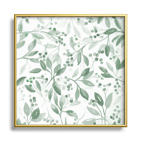 Laura Trevey Berries and Leaves Mint Square Metal Framed Art Print