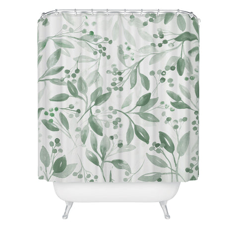 Laura Trevey Berries and Leaves Mint Shower Curtain
