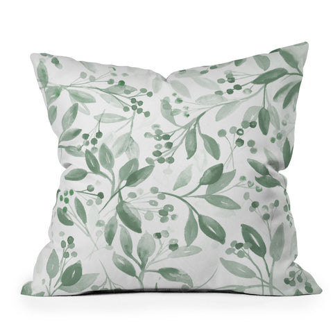 Laura Trevey Berries and Leaves Mint Throw Pillow