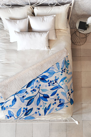 Laura Trevey Berries and Leaves Fleece Throw Blanket