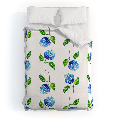 Laura Trevey Blue Hydrangea Bloom Duvet Cover