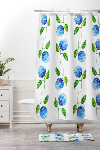 Laura Trevey Blue Hydrangea Bloom Shower Curtain And Mat