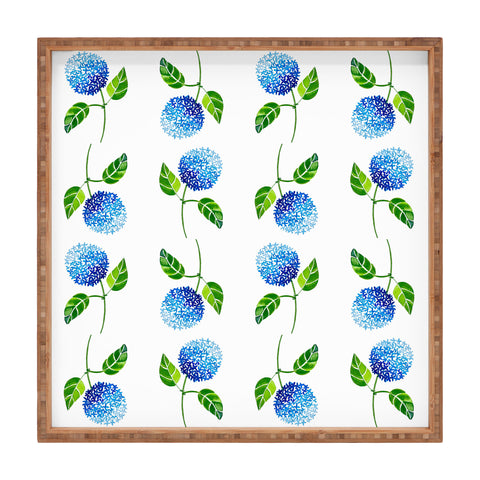 Laura Trevey Blue Hydrangea Bloom Square Tray