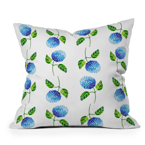 Laura Trevey Blue Hydrangea Bloom Throw Pillow