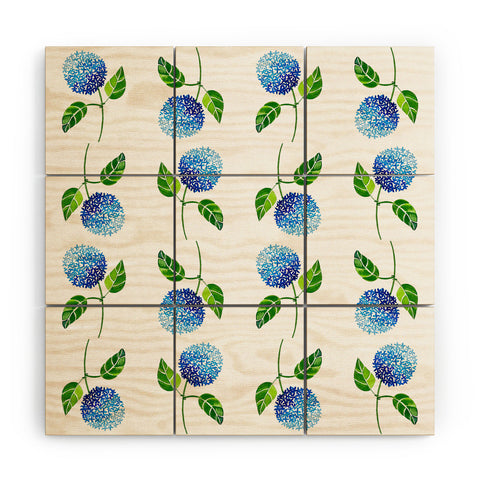 Laura Trevey Blue Hydrangea Bloom Wood Wall Mural