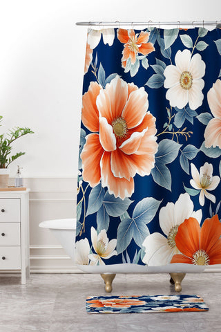 Laura Trevey Classic Floral Navy Shower Curtain And Mat