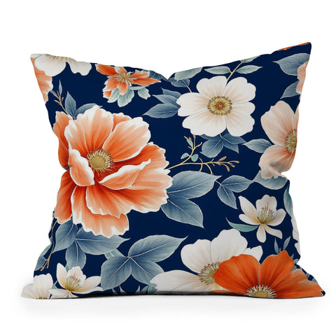 Laura Trevey Classic Floral Navy Outdoor Throw Pillow
