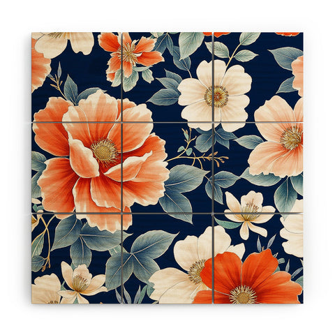 Laura Trevey Classic Floral Navy Wood Wall Mural