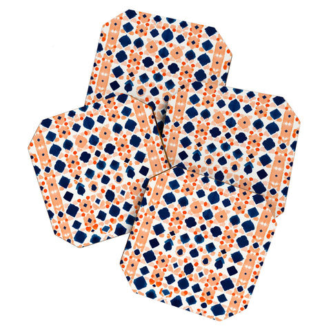 Laura Trevey Navy Orange Checkerboard Coaster Set