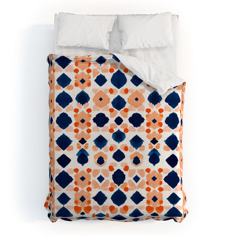 Laura Trevey Navy Orange Checkerboard Duvet Cover