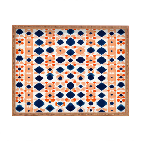 Laura Trevey Navy Orange Checkerboard Rectangular Tray