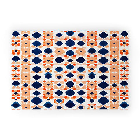 Laura Trevey Navy Orange Checkerboard Welcome Mat
