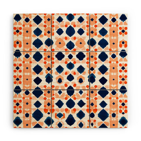Laura Trevey Navy Orange Checkerboard Wood Wall Mural