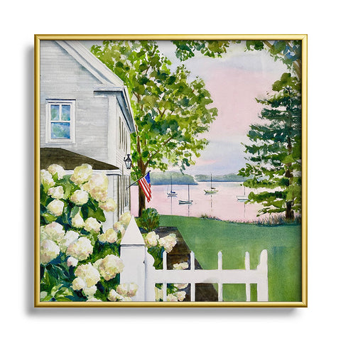 Laura Trevey New England Hydrangea Square Metal Framed Art Print
