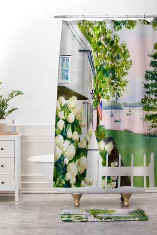 Laura Trevey New England Hydrangea Shower Curtain And Mat