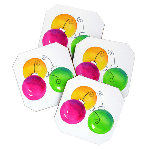 Laura Trevey Pink And Green Holiday Coaster Set