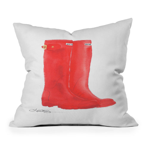 Laura Trevey Red Boots Outdoor Throw Pillow