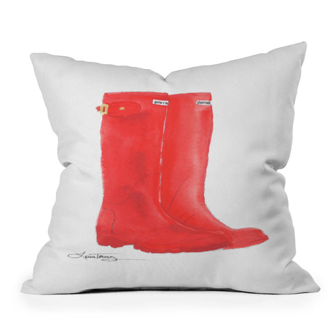 Laura Trevey Red Boots Outdoor Throw Pillow