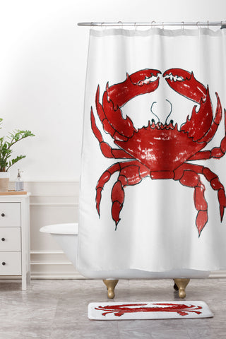 Laura Trevey Red Crab Shower Curtain And Mat