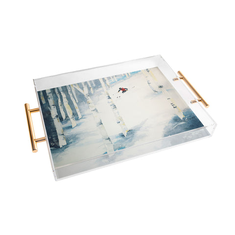 Laura Trevey Snow Skiing Acrylic Tray