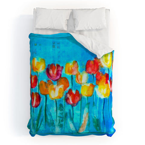 Laura Trevey Tulips in Blue Duvet Cover