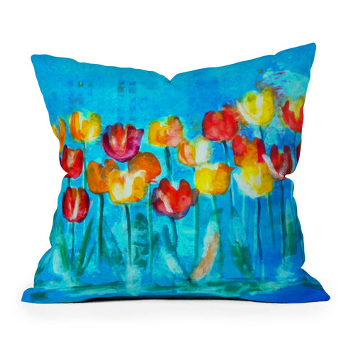 Laura Trevey Tulips in Blue Outdoor Throw Pillow