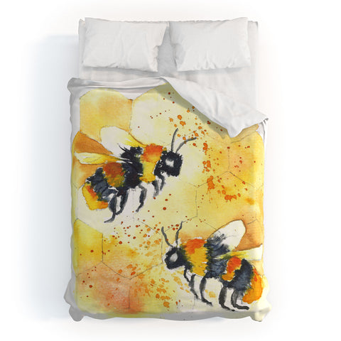 Laura Trevey Two Honey Bees Duvet Cover