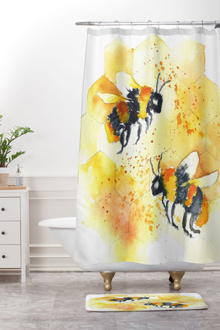 Laura Trevey Two Honey Bees Shower Curtain And Mat