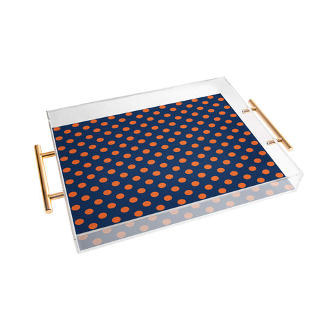 Leah Flores Blue and Orange Polka Dots Acrylic Tray